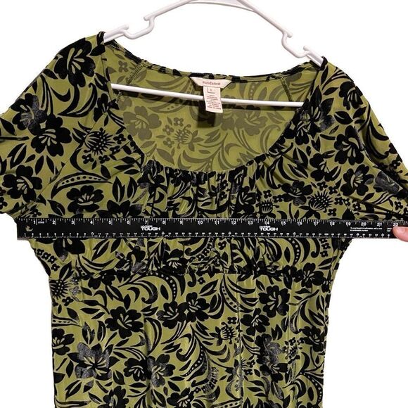 Sundance Catalog- Women Blouson Green w Black Velvet Burnout Top Blouse, Size L - Picture 6 of 8